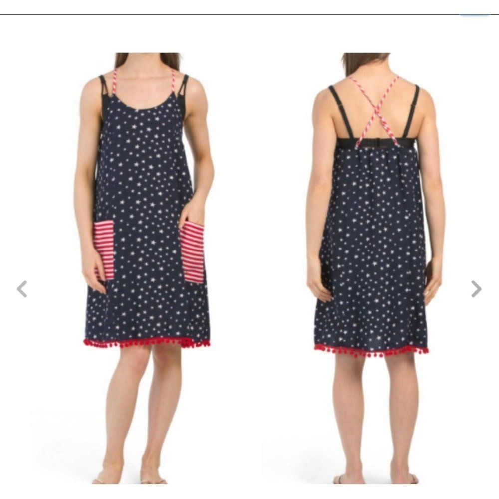 America & Beyond Americana Cover-up Dress Swimwear Beach Stars Size M